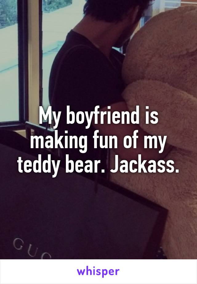 My boyfriend is making fun of my teddy bear. Jackass.