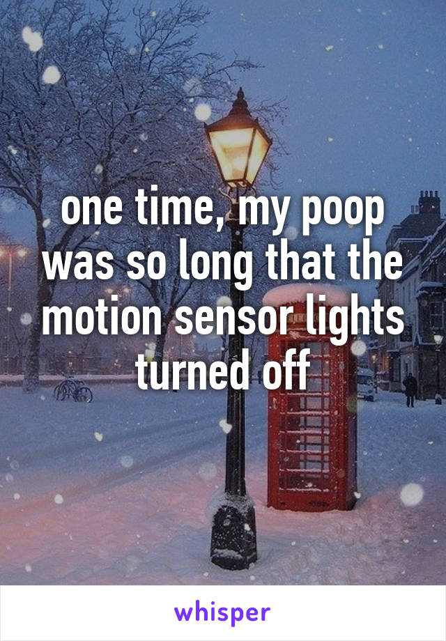 one time, my poop was so long that the motion sensor lights turned off
