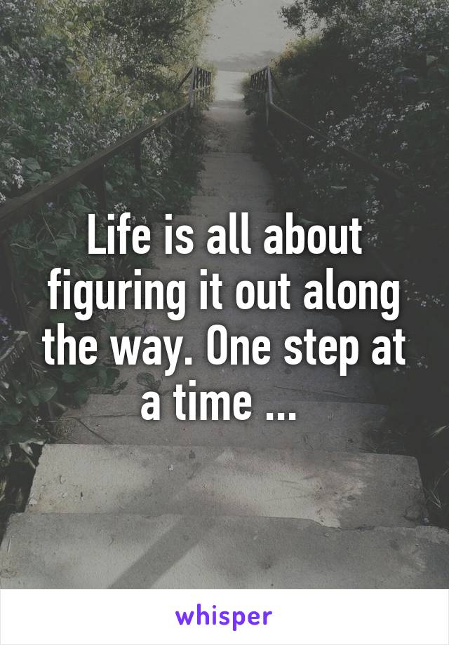 Life is all about figuring it out along the way. One step at a time ... 