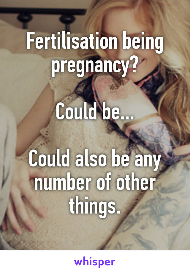 Fertilisation being pregnancy?

Could be...

Could also be any number of other things.
