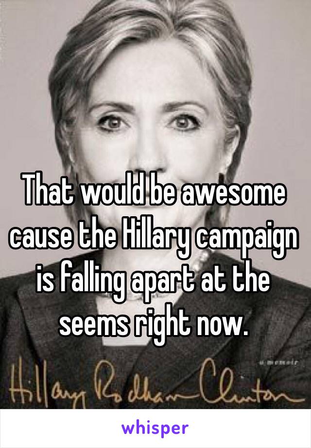 That would be awesome cause the Hillary campaign is falling apart at the seems right now.