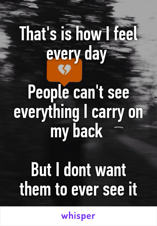 That's is how I feel every day 

People can't see everything I carry on my back 

But I dont want them to ever see it