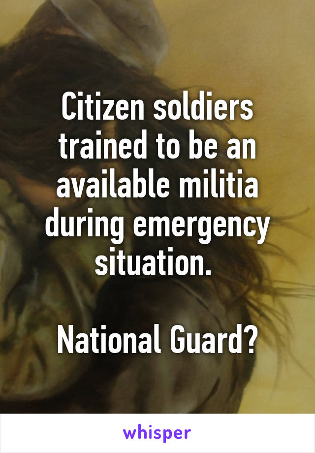 Citizen soldiers trained to be an available militia during emergency situation. 

National Guard?