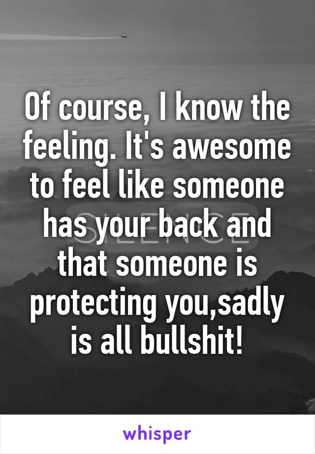 Of course, I know the feeling. It's awesome to feel like someone has your back and that someone is protecting you,sadly is all bullshit!