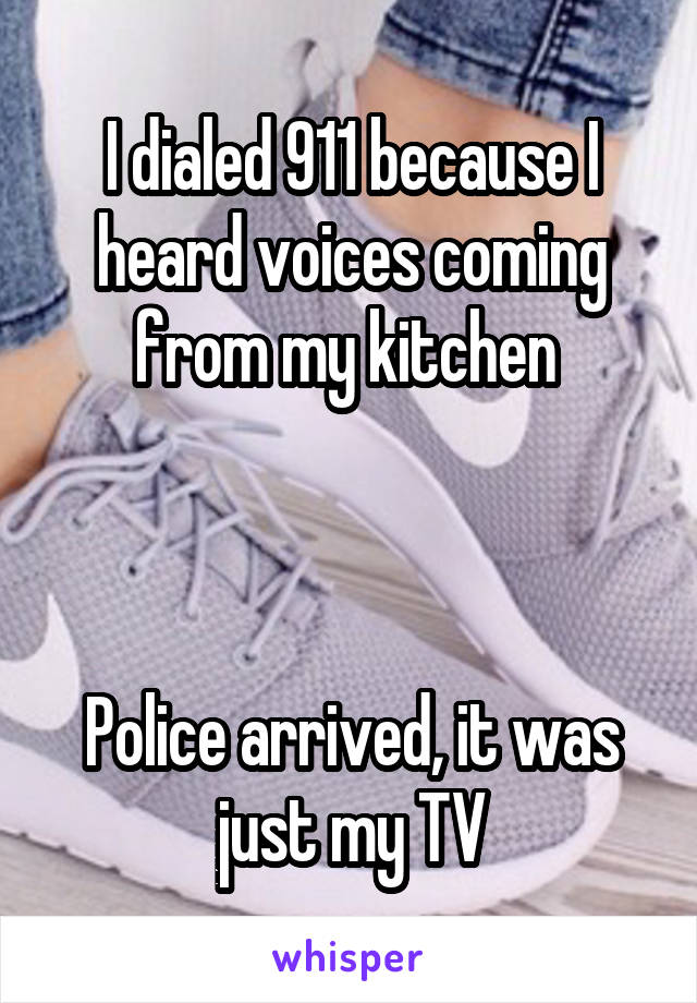 I dialed 911 because I heard voices coming from my kitchen 



Police arrived, it was just my TV
