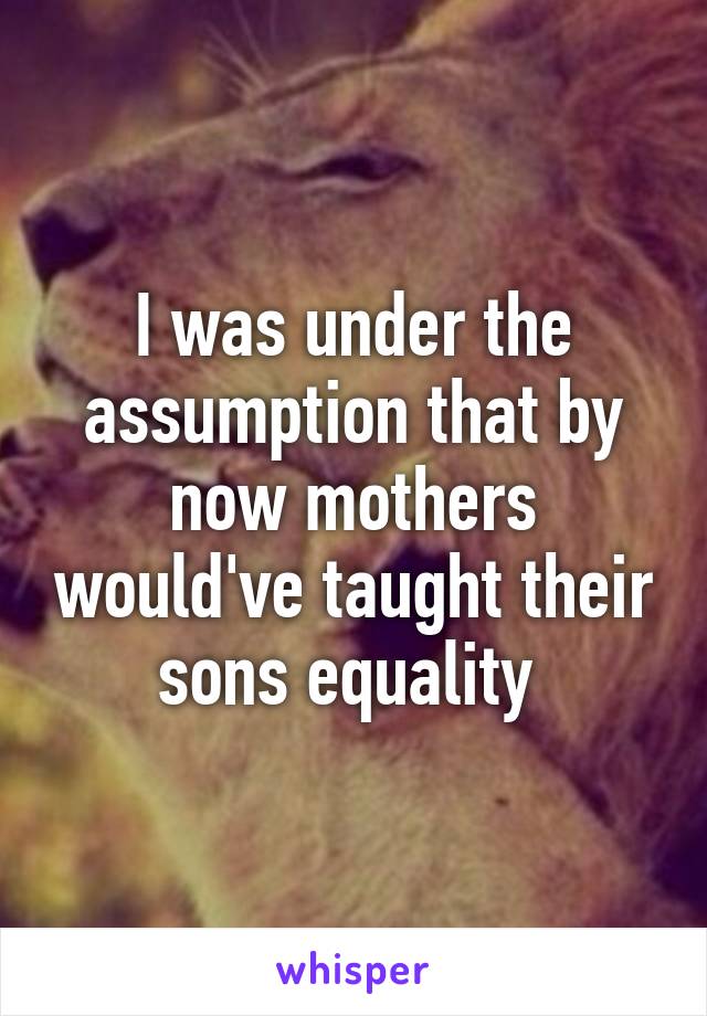 I was under the assumption that by now mothers would've taught their sons equality 