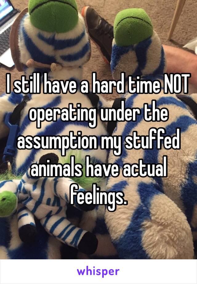 I still have a hard time NOT operating under the assumption my stuffed animals have actual feelings.
