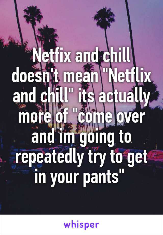 Netfix and chill doesn't mean "Netflix and chill" its actually more of "come over and im going to repeatedly try to get in your pants" 