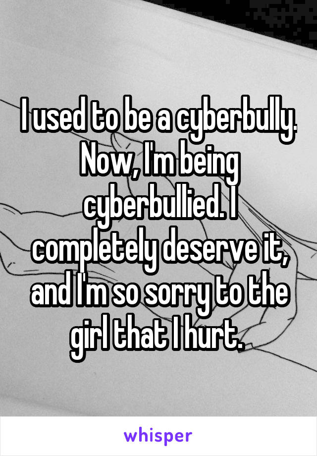 I used to be a cyberbully. Now, I'm being cyberbullied. I completely deserve it, and I'm so sorry to the girl that I hurt. 