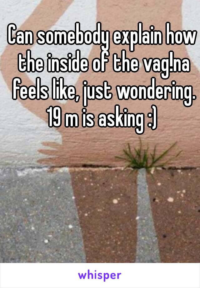 Can somebody explain how the inside of the vag!na feels like, just wondering.
19 m is asking :)