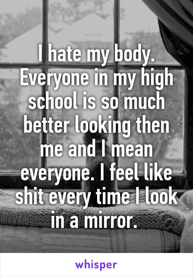 I hate my body. Everyone in my high school is so much better looking then me and I mean everyone. I feel like shit every time I look in a mirror. 