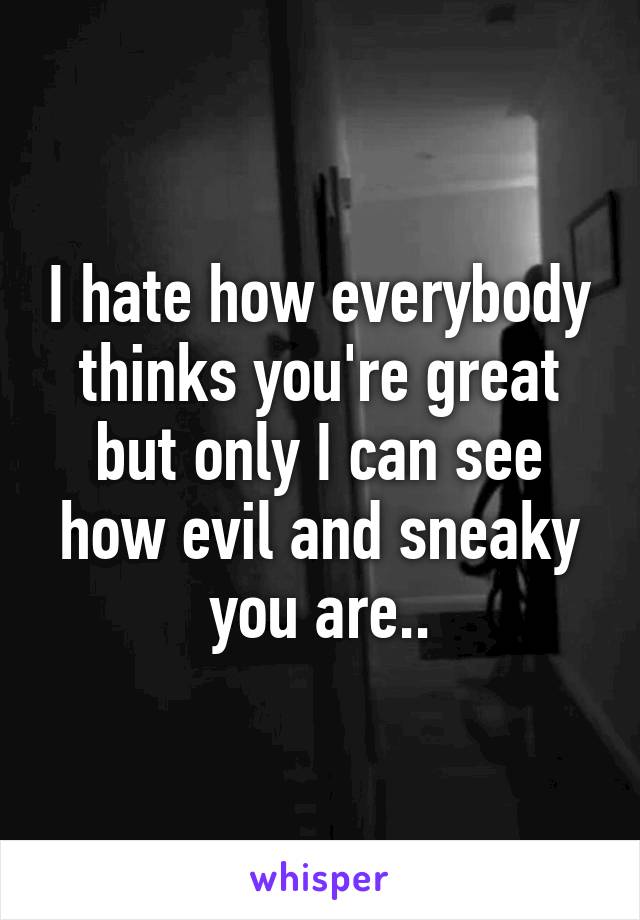 I hate how everybody thinks you're great but only I can see how evil and sneaky you are..