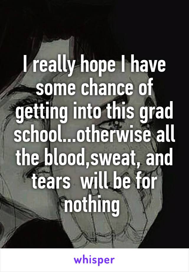 I really hope I have some chance of getting into this grad school...otherwise all the blood,sweat, and tears  will be for nothing 