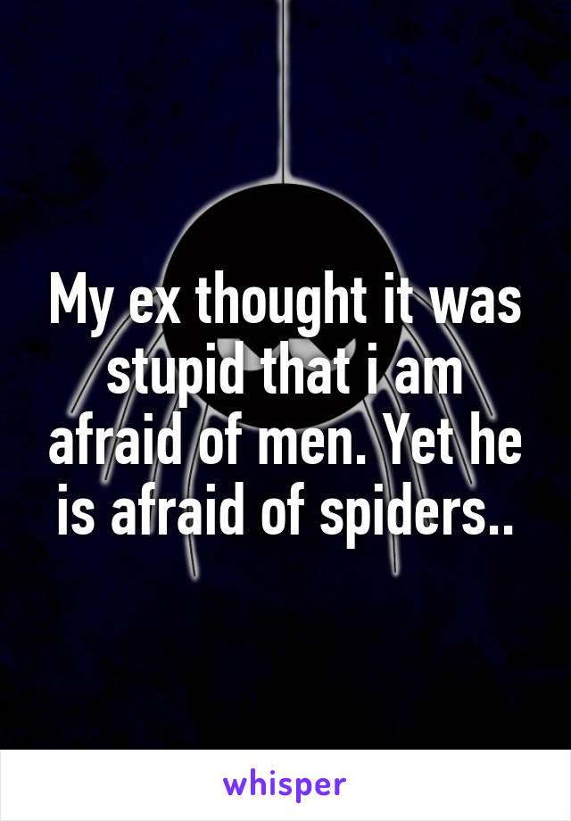 My ex thought it was stupid that i am afraid of men. Yet he is afraid of spiders..