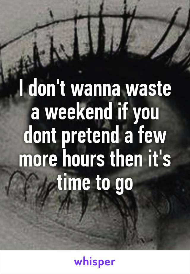 I don't wanna waste a weekend if you dont pretend a few more hours then it's time to go