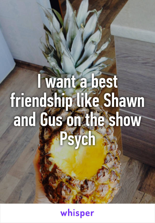 I want a best friendship like Shawn and Gus on the show Psych