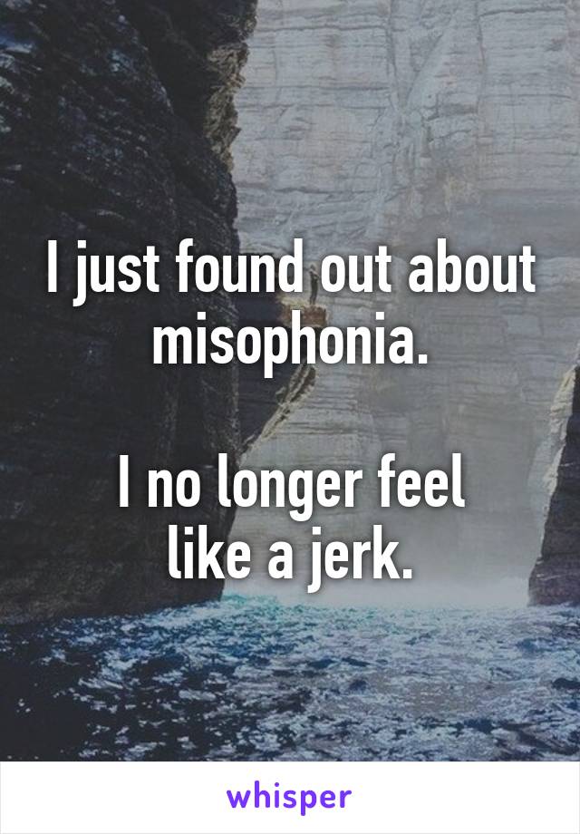 I just found out about
misophonia.

I no longer feel
like a jerk.