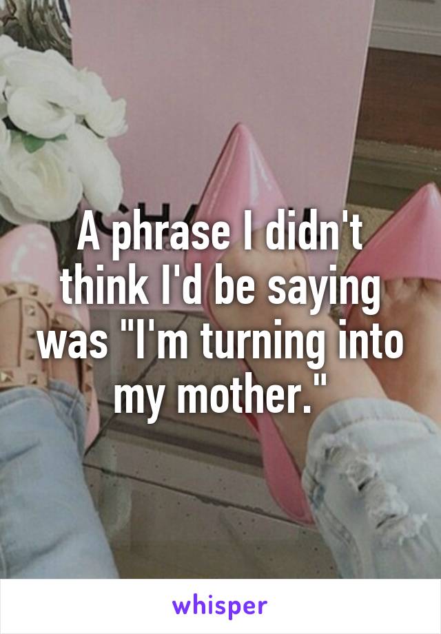 A phrase I didn't think I'd be saying was "I'm turning into my mother."