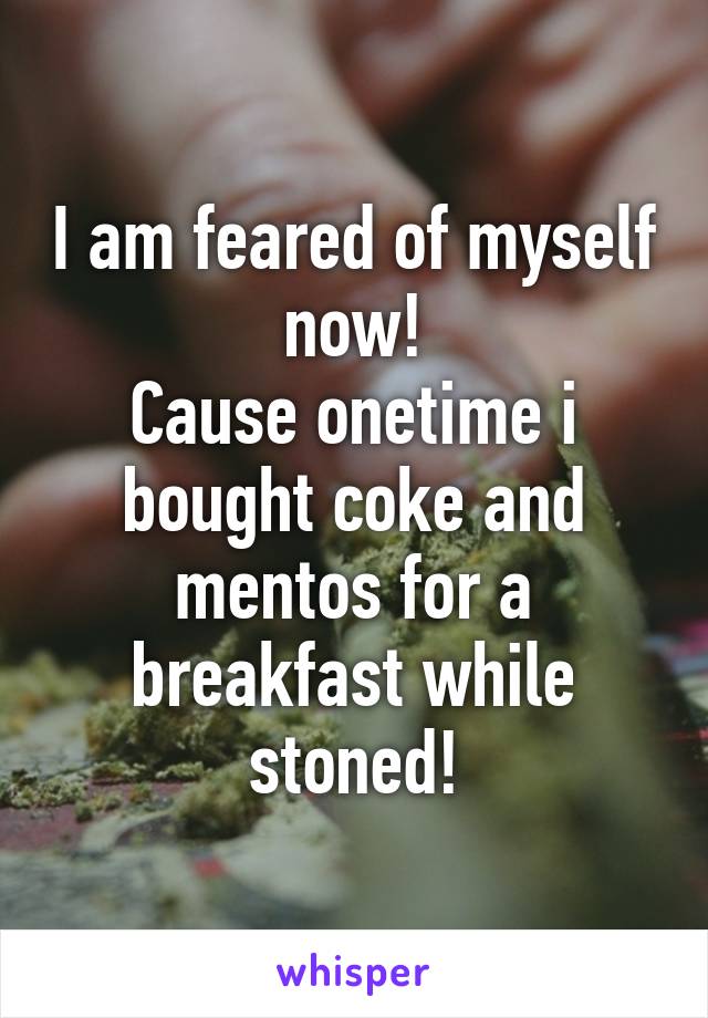 I am feared of myself now!
Cause onetime i bought coke and mentos for a breakfast while stoned!