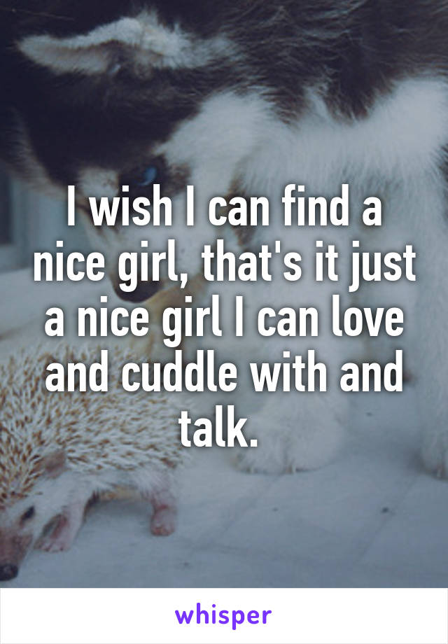 I wish I can find a nice girl, that's it just a nice girl I can love and cuddle with and talk. 