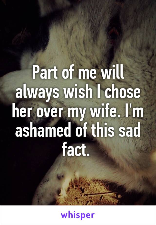 Part of me will always wish I chose her over my wife. I'm ashamed of this sad fact. 