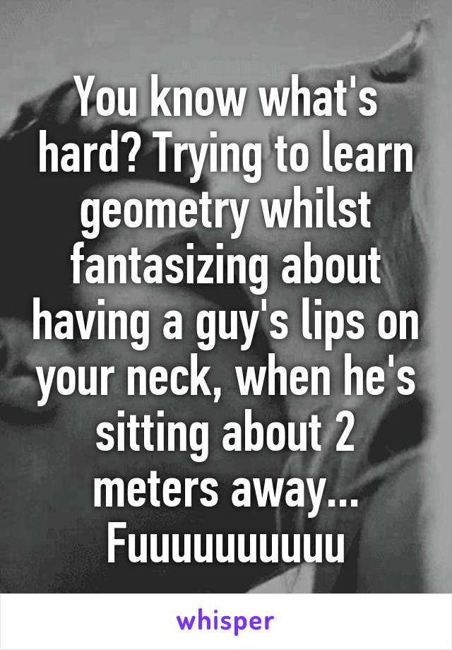 You know what's hard? Trying to learn geometry whilst fantasizing about having a guy's lips on your neck, when he's sitting about 2 meters away... Fuuuuuuuuuu