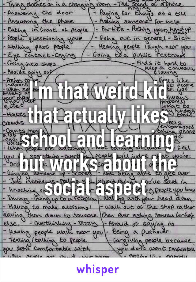 I'm that weird kid that actually likes school and learning but works about the social aspect 