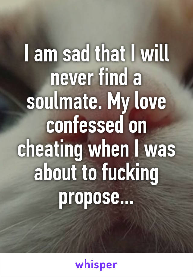 I am sad that I will never find a soulmate. My love confessed on cheating when I was about to fucking propose...
