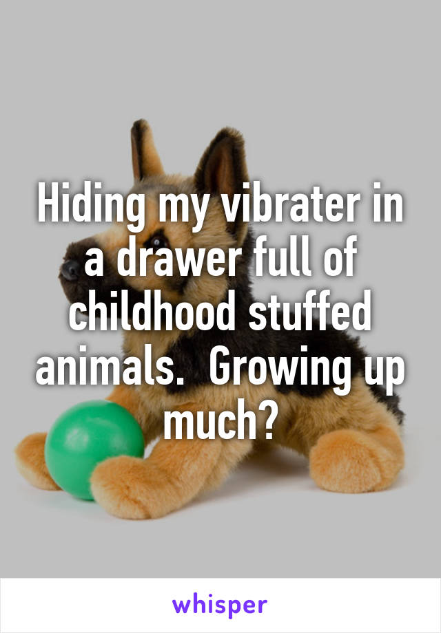 Hiding my vibrater in a drawer full of childhood stuffed animals.  Growing up much?