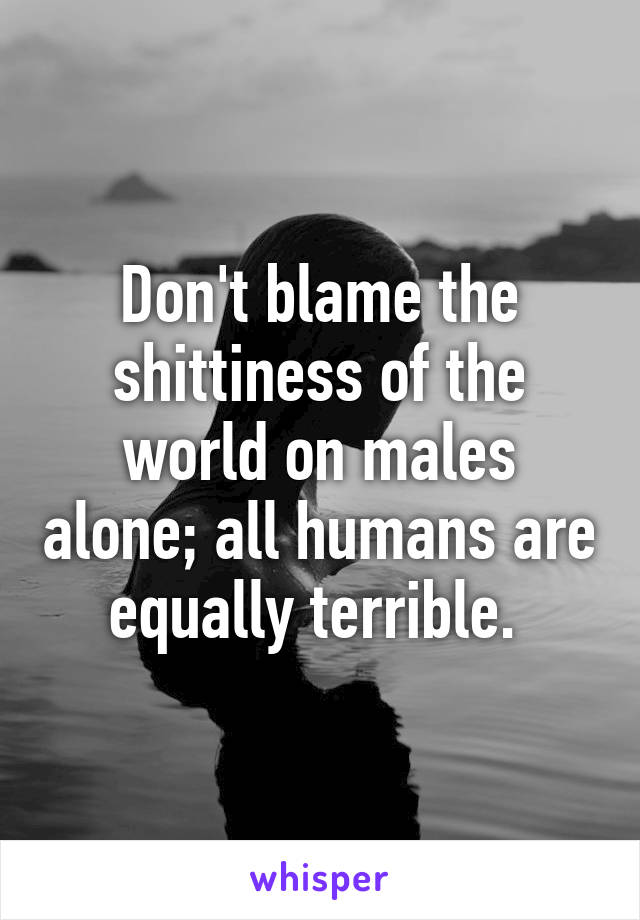 Don't blame the shittiness of the world on males alone; all humans are equally terrible. 