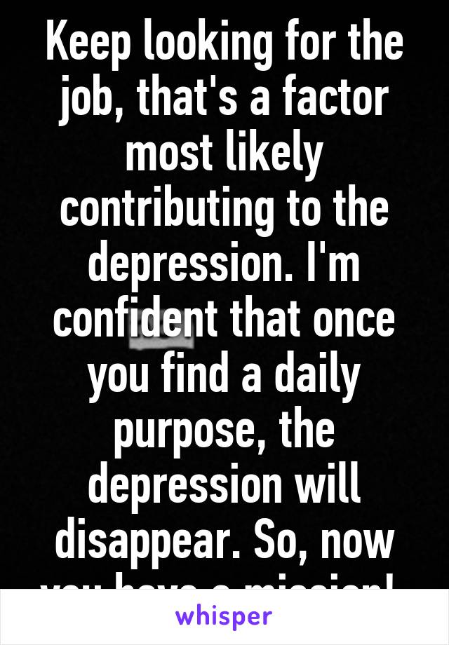 Keep looking for the job, that's a factor most likely contributing to the depression. I'm confident that once you find a daily purpose, the depression will disappear. So, now you have a mission! 