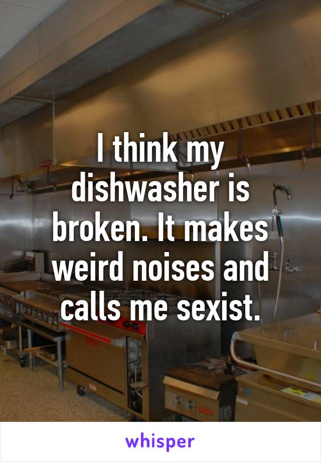 I think my dishwasher is broken. It makes weird noises and calls me sexist.