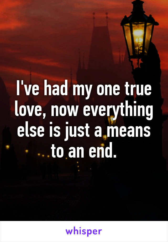 I've had my one true love, now everything else is just a means to an end.