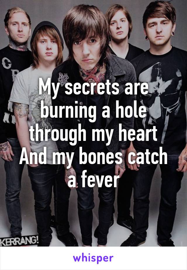 My secrets are burning a hole through my heart
And my bones catch a fever