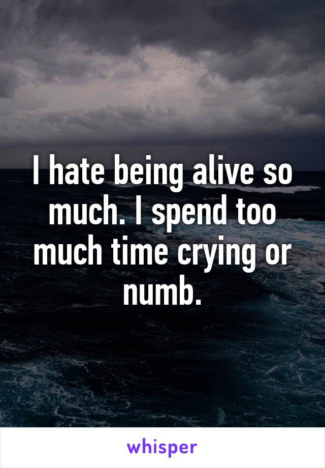 I hate being alive so much. I spend too much time crying or numb.