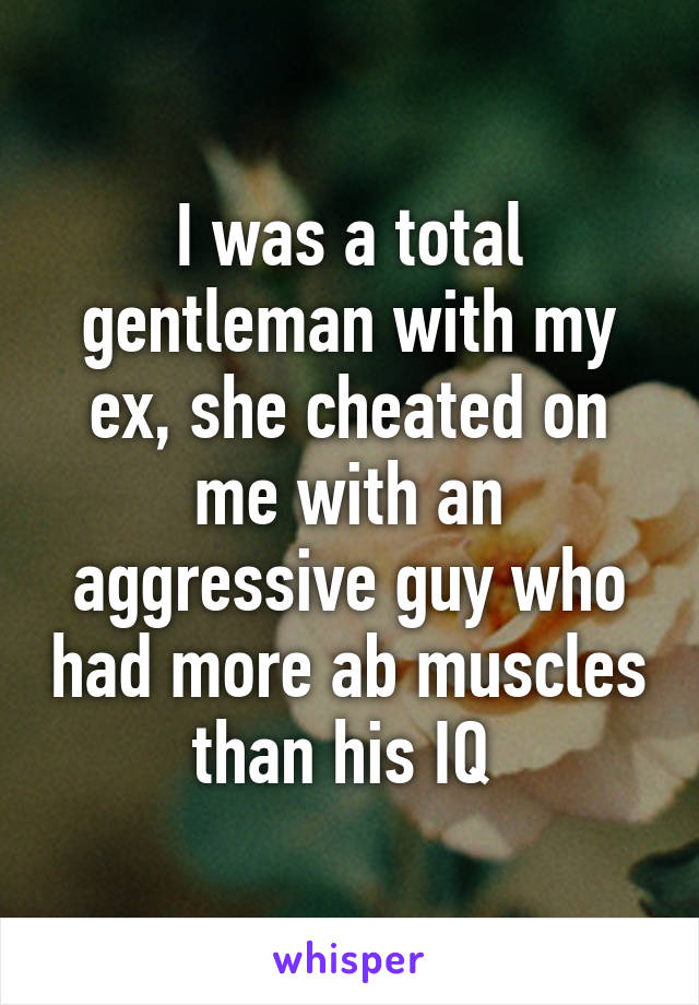 I was a total gentleman with my ex, she cheated on me with an aggressive guy who had more ab muscles than his IQ 