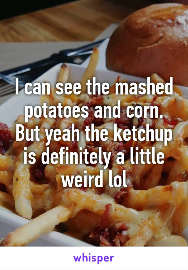 I can see the mashed potatoes and corn. But yeah the ketchup is definitely a little weird lol