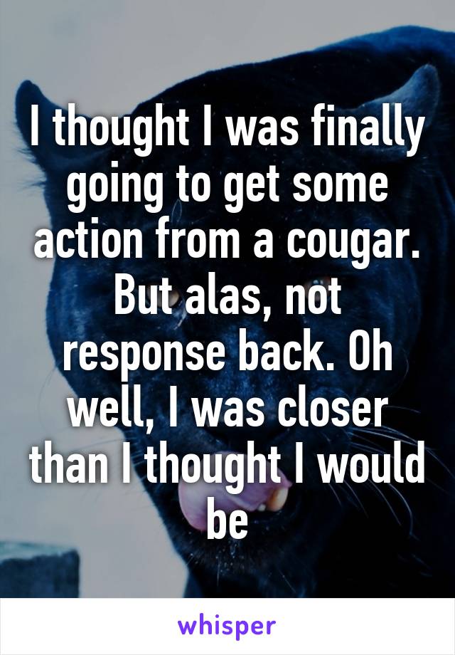 I thought I was finally going to get some action from a cougar. But alas, not response back. Oh well, I was closer than I thought I would be