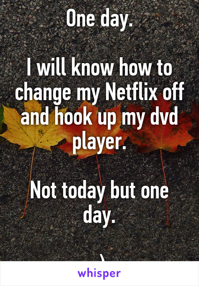 One day.

I will know how to change my Netflix off and hook up my dvd player.

Not today but one day.

:)