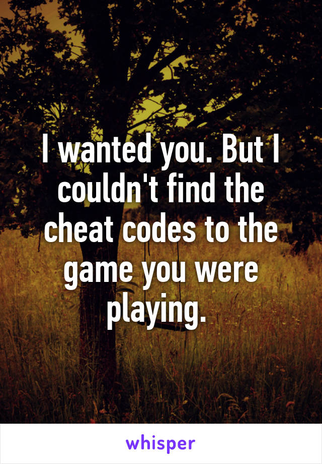 I wanted you. But I couldn't find the cheat codes to the game you were playing. 