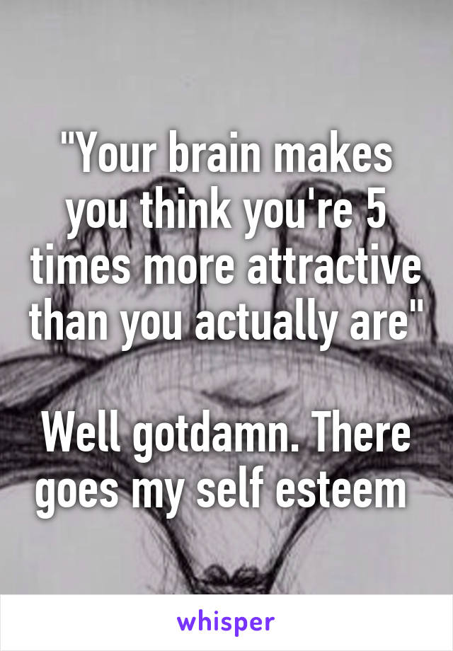 "Your brain makes you think you're 5 times more attractive than you actually are"

Well gotdamn. There goes my self esteem 