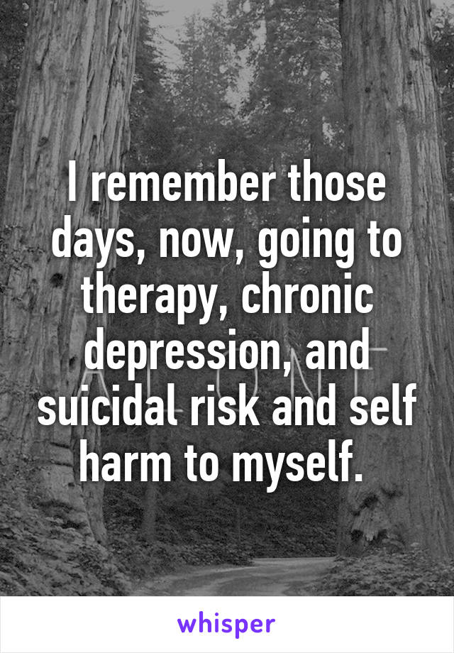 I remember those days, now, going to therapy, chronic depression, and suicidal risk and self harm to myself. 