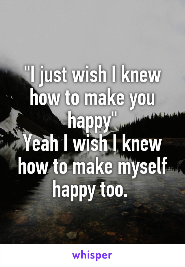 "I just wish I knew how to make you happy"
Yeah I wish I knew how to make myself happy too. 