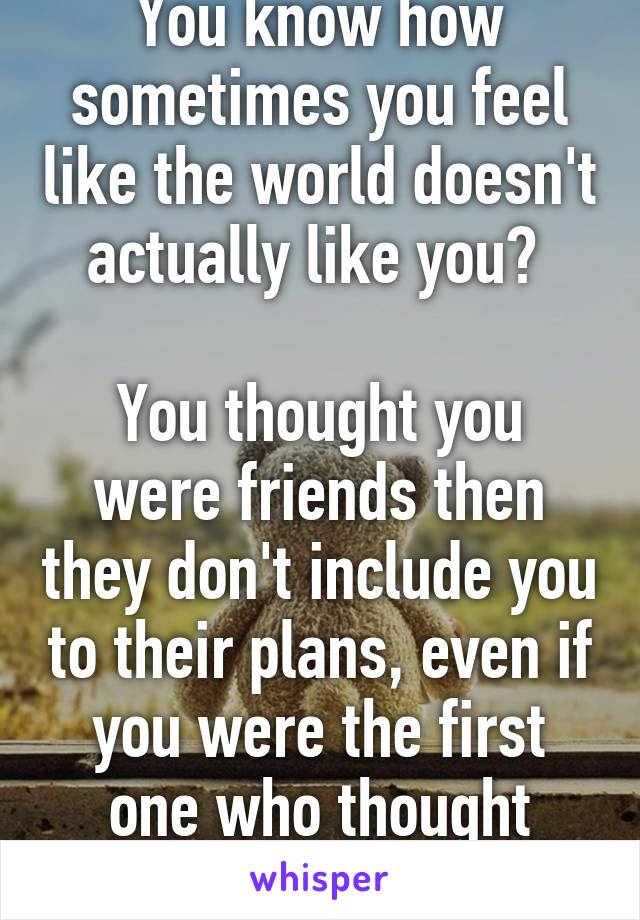 You know how sometimes you feel like the world doesn't actually like you? 

You thought you were friends then they don't include you to their plans, even if you were the first one who thought about one.