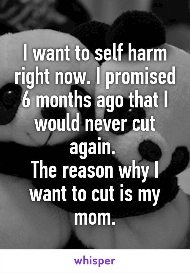 I want to self harm right now. I promised 6 months ago that I would never cut again. 
The reason why I want to cut is my mom.