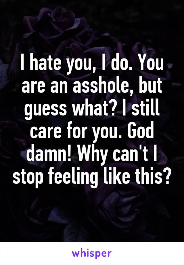 I hate you, I do. You are an asshole, but guess what? I still care for you. God damn! Why can't I stop feeling like this? 