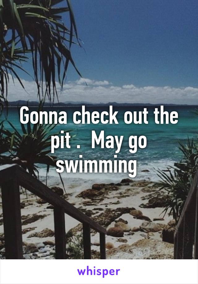 Gonna check out the pit .  May go swimming 