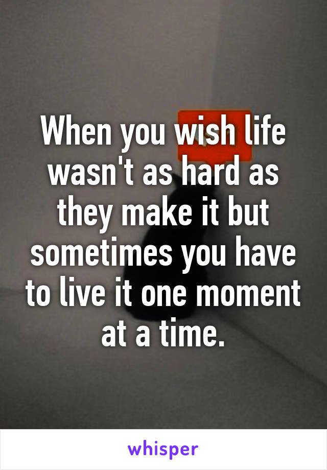 When you wish life wasn't as hard as they make it but sometimes you have to live it one moment at a time.