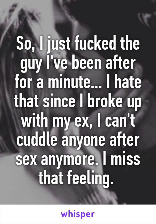 So, I just fucked the guy I've been after for a minute... I hate that since I broke up with my ex, I can't cuddle anyone after sex anymore. I miss that feeling. 