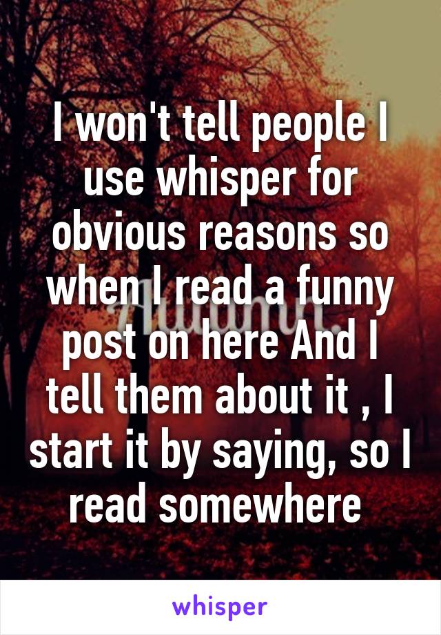 I won't tell people I use whisper for obvious reasons so when I read a funny post on here And I tell them about it , I start it by saying, so I read somewhere 